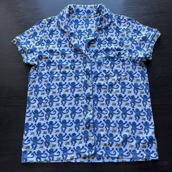 Roller Rabbit Short Sleeve Button Down Monkey Pajama Shirt Cotton Sleepwear Top - Picture 1 of 11
